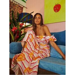 NWT! RARE FARM RIO Cutout Off the Shoulder Midi Bananas Dress Medium